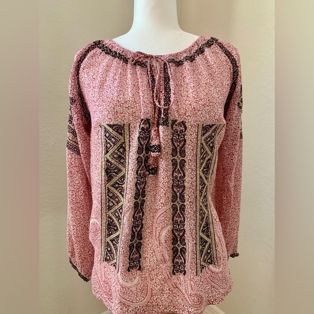 Calypso St Barth Beldisa Paisley Print Blouse 3/4 Sleeve Women Size S